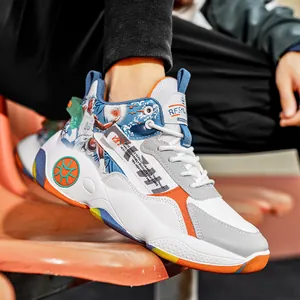 High-top basketball sneakers for men with non-slip soles and stylish colorful graphics