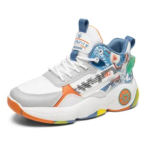 High-top basketball shoes for men featuring non-slip soles and anime-style graphic prints