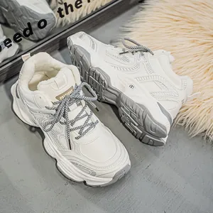 Warme witte met fleece gevoerde chunky sneakers voor heren, stijlvolle dad schoenen