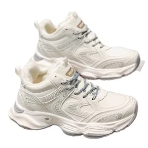 Winterwarme witte chunky sneakers voor heren met fleece voering, sportieve schoenen