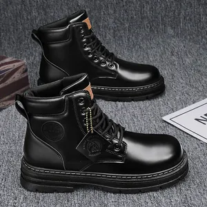Stivali Martin alti da uomo in pelle nera impermeabile per lavoro casual e outdoor