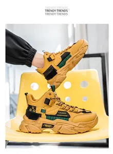 Detailansicht gelber High-Top-Chunky-Sneaker für Herren mit dicker Plateausohle