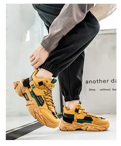 Gelbe High-Top Chunky-Sneaker für Herren mit dicker Profilsohle für Freizeit
