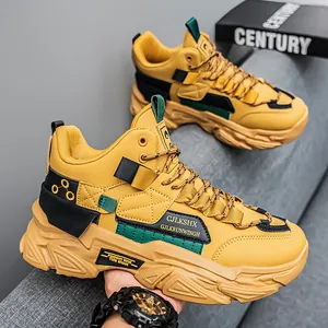 Trendige gelbe High-Top Chunky Sneaker für Herren mit dicker Plateausohle für Herbst und Winter