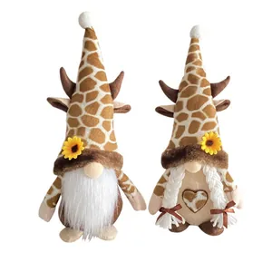 Set di due gnomi con motivo a giraffa e girasole per decorazione domestica
