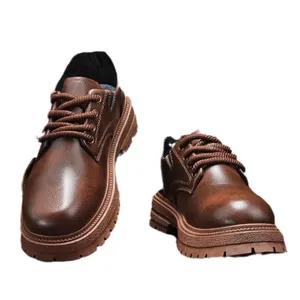 Durable men's brown thick sole leather Martin boots, ideal for outdoor work and casual wear