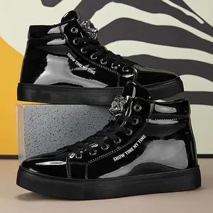 Herren High Top Sneaker Lackleder Metallic Board Schuhe Mit Löwenkopf Buchstaben Druck Mode Lässige Board Schuhe Große Größen