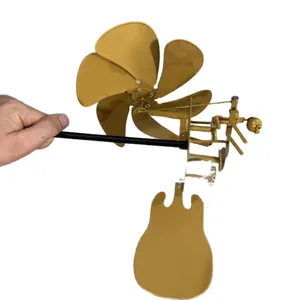Decorative handmade gold metal drummer windmill kinetic garden wind spinner.