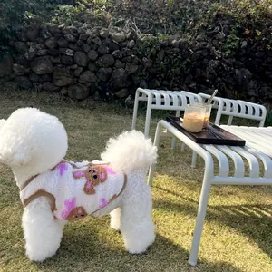 Gemütliche weiße Fleece-Haustierweste mit süßem Teddybär-Muster für kleine Hunde