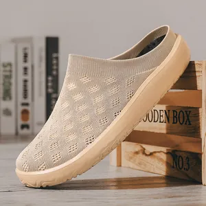 Mules pour hommes en maille kaki respirante avec un design à semelle épaisse légère