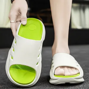 Premium men's thick-soled beach slides featuring a stylish off-white and lime green design