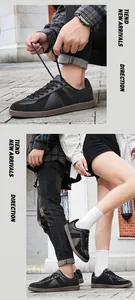 Stylish black leather German Army Trainer GAT sneakers with gum sole lifestyle shot.