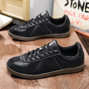 Premium black leather GAT style sneakers for men with durable gum soles and suede details