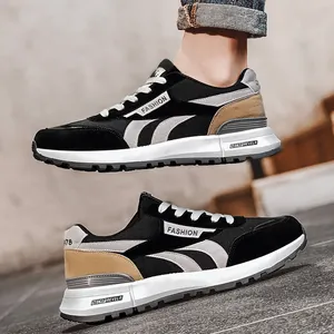Baskets tendance pour hommes noires et beige, chaussures de sport décontractées