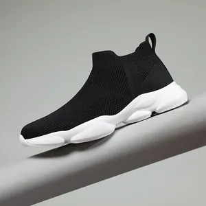 Baskets en maille respirante pour hommes, chaussures de sport noires et blanches