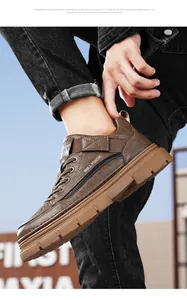 Men's brown leather anti-slip casual shoe for kitchen or work with thick rubber sole