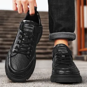 Professional men's black anti-slip kitchen work shoes with waterproof leather finish