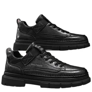 Durable black leather non-slip work shoes for men with waterproof finish.