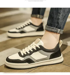 Baskets élégantes en cuir pour hommes en noir, blanc et gris avec semelle légère en EVA