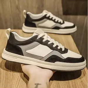 Baskets décontractées en cuir pour hommes, noir et blanc, style automne