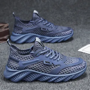 Men's Summer Mesh Sneakers Breathable Hollow Flyknit Running Shoes Lightweight Casual Walking Sports Shoes For Men