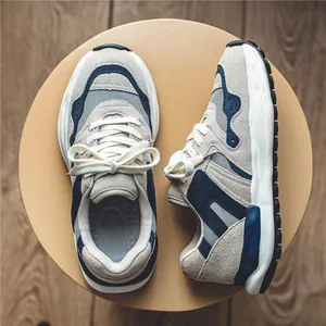 Men Casual Shoes Retro Thick Sole Sneakers Breathable Low Top Running Shoes Patchwork Design Microfiber Rubber Sneakers