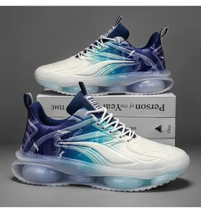 Professional breathable men's air cushion running shoes with blue and white gradient design