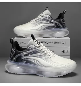 Detailed side view of men's breathable sneakers with transparent air cushion sole