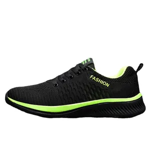 Breathable black mesh low-top sneakers with neon green accents for casual running