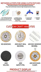 Daisy embroidery patch showing different backing options like velcro and keychain