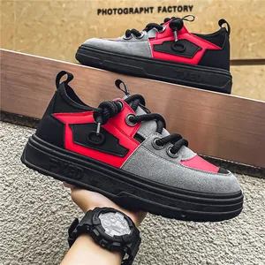 Sneakers Décontractées en Daim et Maille pour Hommes Style de Travail HK Patchwork Chaussures de Skate Respirantes Coupe Basse