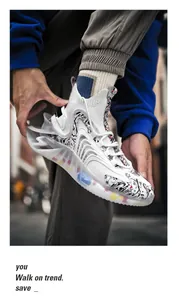 Detail of high-top sock sneakers with blade sole and ink-wash pattern