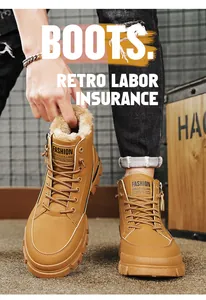 Detalle del forro de piel y cremallera lateral de botas de trabajo marrones