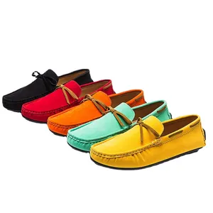 Colorful men's suede loafers for driving and casual wear, breathable slip-on design