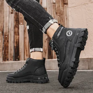 Botas de trabajo negras para hombre con suela gruesa y forro cálido para otoño e invierno