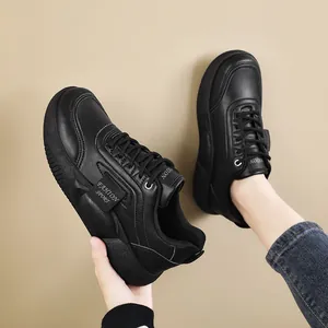 Professional slip-resistant black leather work shoes for women kitchen and chef wear