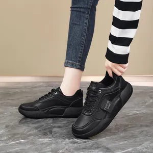 Premium black waterproof non-slip work shoes for women with soft sole and leather upper