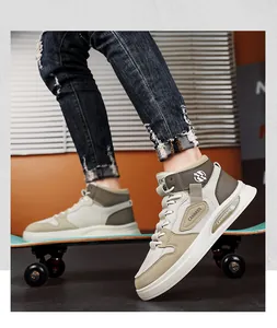 Vue détaillée de baskets de skateboard montantes pour hommes en beige et vert olive