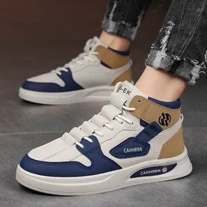 Chaussures de skate montantes pour hommes avec design color-block bleu et kaki