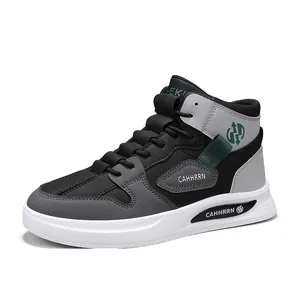 Chaussures de skate montantes pour hommes en noir et gris, baskets décontractées 2025