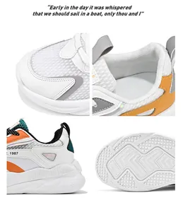 Dettagli delle sneakers in mesh traspirante con punta, suola e logo 1987