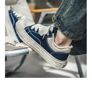 Zapatillas vintage de lona azul marino con suelas de plataforma gruesas para hombre