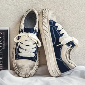 Zapatillas de lona azul marino con suela gruesa y efecto desgastado vintage para hombre