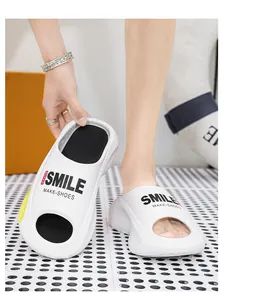 Bequeme weiße EVA-Plattform-Slipper mit Smile-Print für Freizeit im Sommer drinnen und draußen