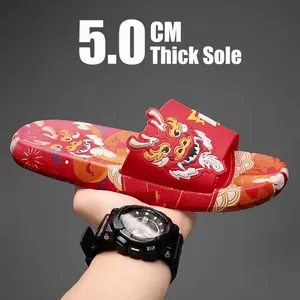 Claquettes Homme Édition Limitée Année du Dragon Décontracté EVA Semelle Souple Antidérapant Sandales de Plage Décor Dragon 3D