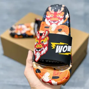 Claquettes moelleuses pour hommes thème Année du Dragon avec motif tête de dragon 3D