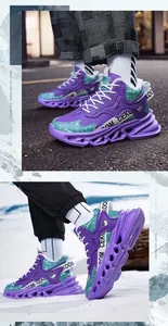 Detailed view of purple chunky sneakers with fleece lining and TPU sole.