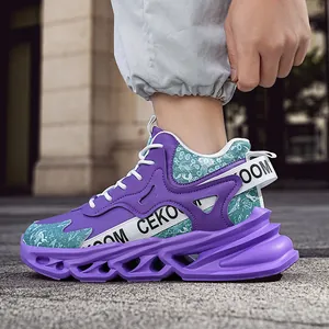 Stylish men's purple chunky sneakers with lightweight thick TPU sole for outdoor sports