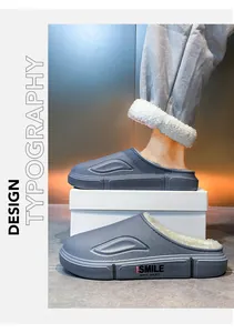 Sabots imperméables gris pour hommes avec doublure en peluche chaude et semelle souple