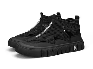 Zapatillas huecas de malla negra transpirables para hombre para deportes de verano